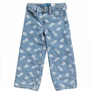 Old Navy Floral Wide Leg Jeans 3T | Adjustable Waist Trendy Denim